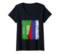Womens Saudi Arabia Russia Half Flag Saudi Arabian Russian Jersey V-Neck T-Shirt