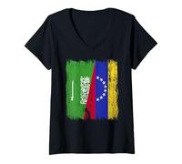 Womens Saudi Arabia Venezuela Half Flag Saudi Venezuelan Jersey V-Neck T-Shirt