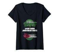 Womens Saudi Born Jordanian Roots Saudi Arabia Jordan Heritage V-Neck T-Shirt