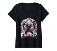 Womens Savage Norse Bear Viking Berserker Battle Ready Nordic V-Neck T-Shirt