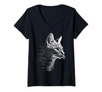 Womens Savannah Cat Lover Graphic Drawing Portrait Text Art V-Neck T-Shirt