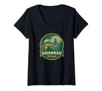 Womens Savannah Georgia Alligator Mother and Hatchling Badge V-Neck T-Shirt