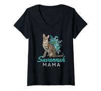 Womens Savannah Mama Savannah Cat Kitten Tomcat Cats V-Neck T-Shirt