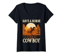 Womens Save A Horse Ride A Bowboy Wild West Southern Country V-Neck T-Shirt