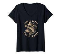 Womens Save A Horse Ride A Cowboy Raccoon Meme Vintage Funny Slogan V-Neck T-Shirt