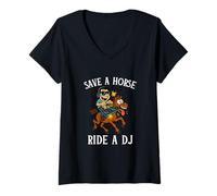 Womens Save A Horse Ride A DJ Funny Techno Rave EDM Festival Meme V-Neck T-Shirt
