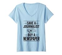 Womens Save A Journalist Buy A Newspaper Humor V-Neck T-Shirt