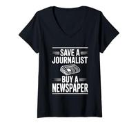 Womens Save A Journalist Buy A Newspaper Humor V-Neck T-Shirt