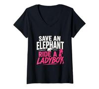 Women's Save an Elephant Ride A Ladyboy Funny Thailand Travel Humor V-Neck T-Shirt