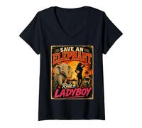 Women's Save an Elephant Ride A Ladyboy Thailand Phuket Bangkok Fun V-Neck T-Shirt