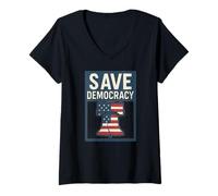 Womens Save Democracy Liberty Bell V-Neck T-Shirt