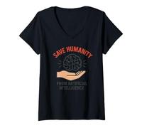 Womens Save Humanity from Artificial Intelligence AI V-Neck T-Shirt