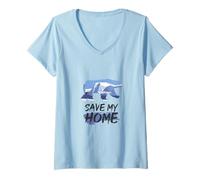 Women's Save My Home Endangered Polar Bear Climate Protection Design V-Neck T-Shirt