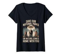 Women's Save Our National Parks Nature Lover Cryptid Bigfoot Mothman V-Neck T-Shirt