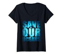 Women's Save Our Oceans Protect Earth World Ocean Day Shark Lovers V-Neck T-Shirt