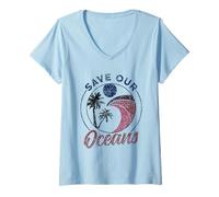 Womens Save Our Oceans Sea Clean Protect Ocean Protection V-Neck T-Shirt