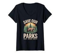 Women's Save Our Parks Hiking Resist Defend Protect V-Neck T-Shirt