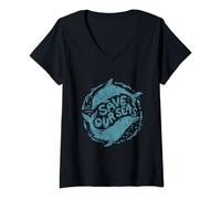Womens Save Our Sea Dolphins Sea And Environment Advocate Dolphins V-Neck T-Shirt