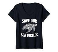 Womens Save Our Sea Turtles Ocean Conservation Awareness Turtle V-Neck T-Shirt