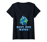Women's Save Our Waters Earth Day 2026 Clean Water Conservation V-Neck T-Shirt