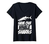 Womens Save Our Whale Sharks - Animal, Earth Day, Protect The Seas V-Neck T-Shirt