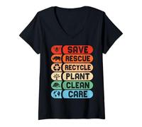 Womens Save Rescue Recycle Plant Clean Care Happy Earth Day V-Neck T-Shirt