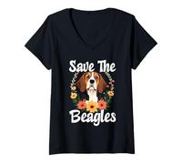 Women's Save The Beagles Beagle Rescue Adoption Support V-Neck T-Shirt