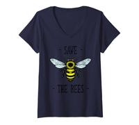 Women's Save The Bees Bee Vintage Illustration Nature Lover V-Neck T-Shirt