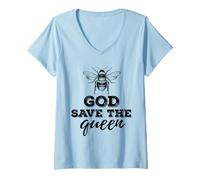 Women's Save The Bees Earth Day God Save The Queen V-Neck T-Shirt