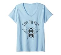Women's Save The Bees Earth Day Save Our Planet Environmental V-Neck T-Shirt