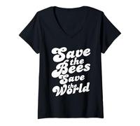 Womens Save The Bees, Save The World, Hives, Earth Day, Environment V-Neck T-Shirt