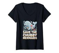 Women's Save The Chubby Manatee Mermaids Lover V-Neck T-Shirt