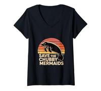 Women's Save The Chubby Manatee Mermaids V-Neck T-Shirt