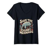 Women's Save The Chubby See Cow Manatee Ocean Wildlife V-Neck T-Shirt
