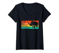 Womens Save The Chubby Unicorns Vintage Fat Rhino Funny V-Neck T-Shirt