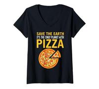 Womens Save The Earth It’s The Only Planet With Pizza Funny Food V-Neck T-Shirt