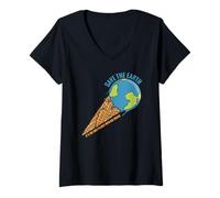 Women's Save The Earth, Only Place with Ice Cream, Peace No Planet B V-Neck T-Shirt