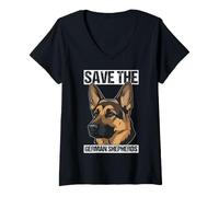 Women's Save THE German Shepherds Bold Dog Lover V-Neck T-Shirt