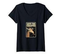 Womens Save The Giraffes Wildlife Conservation Safari Nature V-Neck T-Shirt