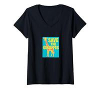 Womens Save The Giraffes Wildlife Conservation Safari Nature V-Neck T-Shirt