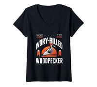 Women's Save The Ivory-Billed Woodpecker Birdwatching Birdwatcher V-Neck T-Shirt