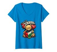Womens Save the Kids of Gaza | Hope Bear with Flag Design V-Neck T-Shirt