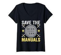 Women's Save The Manuals Funny Cars Drift Lover Three Pedals Car Guy V-Neck T-Shirt