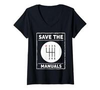 Womens Save The Manuals Stick Shift Car Lover V-Neck T-Shirt