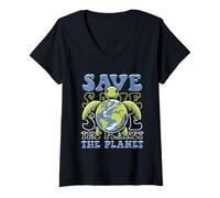 Women's Save The Planet Earth Day Turtle Conservation V-Neck T-Shirt