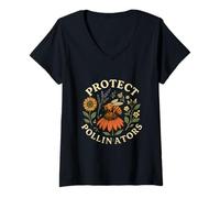 Womens Save The Pollinators Bee Wildflower Retro V-Neck T-Shirt