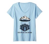Women's Save The Rain Water Conservation Barrel V-Neck T-Shirt