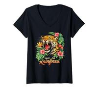 Women's Save The Rainforest Roaring Jaguar Tropical Wildlife V-Neck T-Shirt