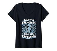 Women's Save The Seahorses Save The Oceans V-Neck T-Shirt