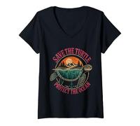 Women's Save the Turtles Save the Ocean Environmental Care Awareness V-Neck T-Shirt